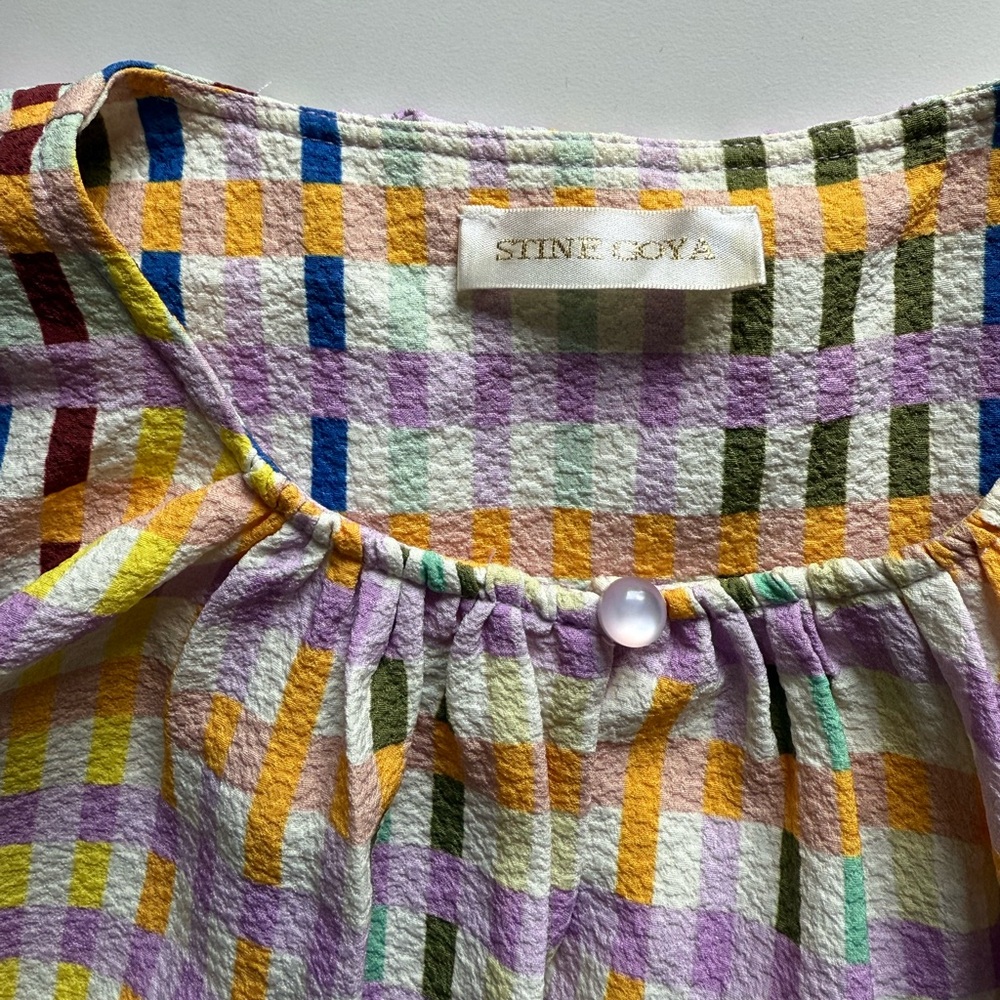STINE GOYA Peplum Pleated Blouse in Techno Check NWOT - Picture 2 of 8